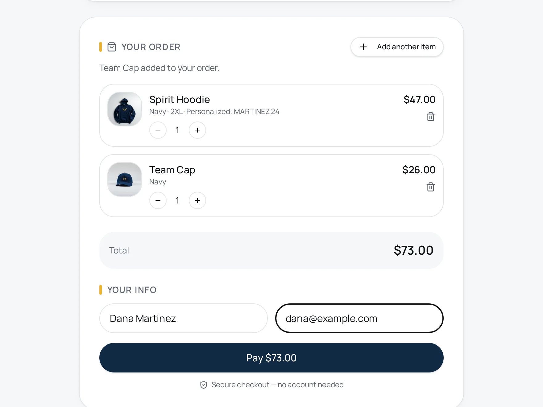 Step 3: They pay for themselves — sample team store